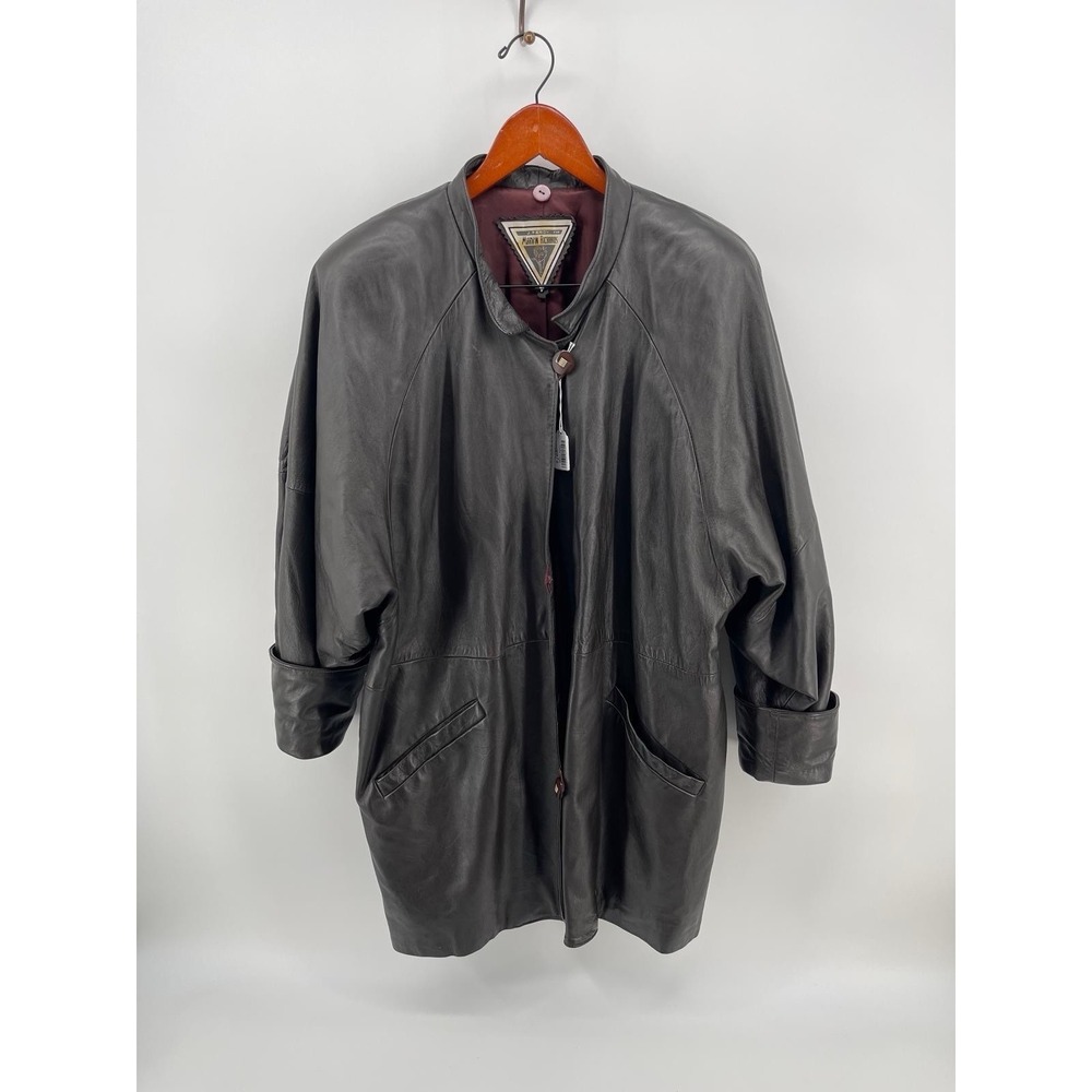 Vintage Marvin Richards Genuine‎ Leather Coat Women's 8 Gray Oversized 90s Luxe